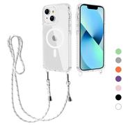 FERLAN Crossbody Lanyard Case for iPhone 15 Plus/14 Plus with Strap, Necklace Mobile Phone Case with Mag-Safe Transparent TPU Acrylic Case Cover with Cord Adjustable Lanyard Protective Case -white
