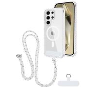 FERLAN Crossbody Lanyard Case for Samsung Galaxy S25 Ultra with Strap, Necklace Mobile Phone Case with Mag-Safe Transparent TPU Acrylic Case Cover with Cord Adjustable Lanyard Protective Case -white
