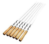 Ferleiss 6Pcs 55cm BBQ Skewers Long Handle Shish Kebab Barbecue Stick Wood BBQ Fork Stainless Steel Outdoors Needle