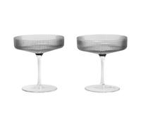 Ferm Living Ripple champagne glass 2-pack smoked grey
