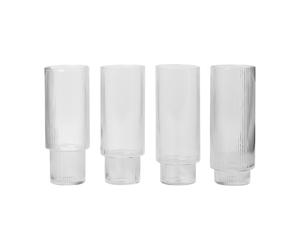 Ferm Living - Ripple Longdrink Glass 4-pack, Clear - Clear