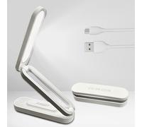 FERMALIFE - Foldable LED Table Desk Lamp, Adjustable Portable Reading Night Light - 3 Light Settings, Compact & Rechargable USB for Bedroom, Office, School (White)