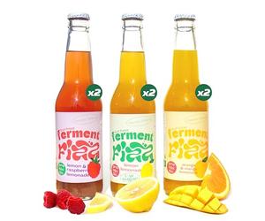 Ferment Fizz Mix Pack - Lacto-Fermented Sparkling Lemonade - 4.5g Prebiotic Fibre - Functional Fizzy Drink with Gut Health Support - Healthy Kombucha Alternative - 6 x 330ml Glass Bottle