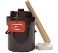 Fermentation Crock 1/2 Gallon - Sauerkraut Crock with Lid, Weights & Pounder - Ceramic Fermenting Crock Kit for Pickling Cabbage Kimchi Vegetables - 2 Liter Fermentation Jar - Stoneware Pickle Pot