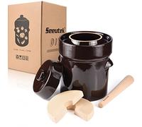 Fermentation Crock Jar 5 Liter / 1.3 Gallon - Stoneware Pot for Fermenting, Pickling Kimchi, Sauerkraut, Pickles, Vegetables, Kombucha - Glazed Fermenter with Stone Weights, Lid & Pickle Tamper