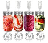 Fermentation Kit-4 Glass Fermentation Weights,4 Fermenting Lids,4 airlocks,4 Silicone Rings,5 Silicone Grommet for Wide Mouth Mason Jar for Sauerkraut,Vegetables and Other Fermented Food