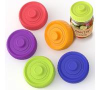 Fermentation Lids, Self-Burping Airlock Lids for Regular Mouth Mason Jars (70mm)|Premium 100% Silicone,Date Tracker&Seamless Hygienic Design|For Pickles, Hot Sauce&Probiotics (5-Pack Rainbow)