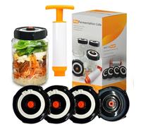 Fermenter lids - Home Fermentation Kit With 4 Wide Mouth Fermenting Lids With Airlocks, Oxygen Extraction Pump, Ideal For Sauerkraut, Kimchi, Pickles & Fermented Vegetable