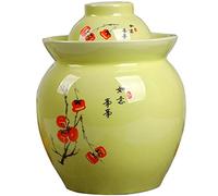 Fermenting Jars Water Seal Chinese Classical Painted Ink And Wash Persimmon Pickle Jar, Household Thickened Ceramic Seal Kimchi Jar, Kitchen With Double Lid Grain Tank (Color : A, Size : 1.5kg)