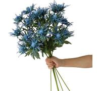 Fermus 3 Stems Artificial Thistle Flowers 3 Branch Real Touch Blue Thistle Decor 26 Inch Real Size Rustic Spray Eryngium Sea Holly for Wedding Bouquet Centerpiece (3 Branch)