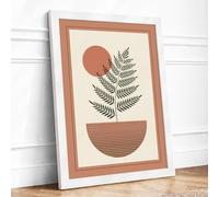 Fern and Rising Sun Botanical Framed Wall Art Print A3 (42×29.7cm) White, Wall Decor for Living Room, Bedroom, Office & Home, Ready to Hang, Art Gift