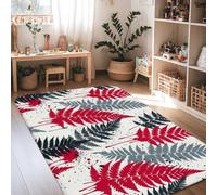 Fern Area Rug, Modern Nature-Inspired Leaf Drip Fall Red Low Pile Sponge Indoor Rectangle Carpet Non Shedding Rugs for Living Room Bedroom Under Table Dining Decor 4' X 6'