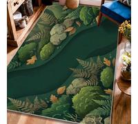 Fern Area Rug, Nature Organic Leaf Rock Fall Green Non-Slip Backing Rectangle Floor Carpets Edge Binding Rugs for Living Room Bedroom Under Table Dining Decor 4' X 6'