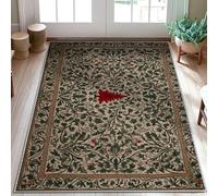 Fern Area Rug, Traditional Vintage Leaf Flower Fall Green Non-Slip Backing Indoor Doormat Accents Rug Non Shedding Bathroom Laundry Room Kitchen Entryway Decor 3' X 5'