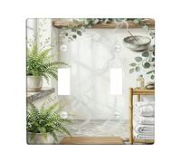 Fern Bathroom Double Light Switch Cover Plate, Zen Natural Bamboo Stones None Green Plastic Standard Size Decorative Wall Plates for Living Room Bedroom Home Office Decor