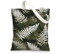 Fern Canvas Tote Bags, Leaf Print Reusable Grocery Bags, Stylish Eco-Friendly Lightweight Washable Canvas Bags for Outdoor Travel Beach Picnic 13x15 Inch