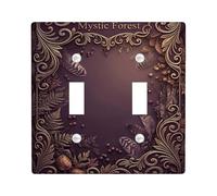 Fern Double Light Switch Cover Plate, Nature Vintage Feather Leaf Fall Brown Plastic Standard Size Wall Switch Plates Accents for Bedroom Bathroom Kitchen Entrance Decor
