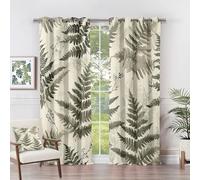 Fern Eyelet Curtains - Fern Curtains - Green Leaf Botanical Blackout Curtains 66 x 54 Inch (Width x Drop) 2 Panels, Leaves Eyelet Curtains & Drapes