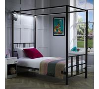 Fern Four Poster Bed, Metal Bed Frame with LED Lighting X Rocker Black Single