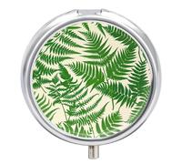 Fern Green Plant Pill Box 3 Compartment Travel Pill Organizer 3 Times A Day Cute Mini Pill Case for Purse & Pocket Portable Metal Medicine Box with Mirror Round Daily Medicine Vitamin Container
