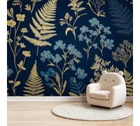 Fern Jungle Photo Mural - 200 x 140 cm Non-Woven Premium Fleece Wall Mural - High Definition Art Print Teen Bedroom Game Room Decoration Environmental Friendly Navy Blue Photo Wallpaper