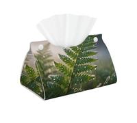 Fern Leaf Dew Long Leather Tissue Box Cover-Waterproof PU Leather Tissue Holder for Bathroom, Decorative Rectangular Tissue Case