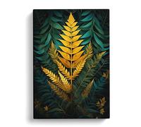Fern Leaf Geometric Art No.2 Canvas Print | Gallery Wrapped 30mm Frame Wall Art | 30x20 inches | Ready to Hang | Abstract Floral Picture | Living Room Bedroom Lounge Office