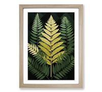 Fern Leaf Geometric Framed Print | A2 Oak Framed Wall Art | Ready to Hang | Modern Floral Picture | Living Room Bedroom Lounge Office