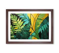 Fern Leaf Geometric Framed Print | A2 Walnut Framed Wall Art | Ready to Hang | Modern Floral Picture | Living Room Bedroom Lounge Office