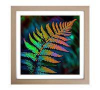 Fern Leaf Neo-Impressionism Framed Print | 18x18 Inch Oak Framed Wall Art | Ready to Hang | Impressionist Floral Picture | Living Room Bedroom Lounge Office