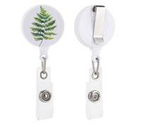 Fern Leaf Soft Watercolor Retractable Badge Holder Reel Clip ID Card Holder for Doctor Nurse Student Office Worker