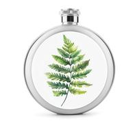 Fern Leaf Soft Watercolor Stainless Steel Hip Flask for Liquor, Round Pocket Portable Wine Flask for Drink 5 Oz