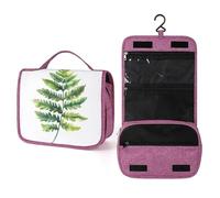 Fern Leaf Soft Watercolor Travel Toiletry Bag for Women,Hanging Makeup Organizer with Hook for Shampoo