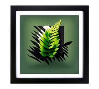 Fern Leaf Suprematism Framed Print | 18x18 Inch Black Framed Wall Art | Ready to Hang | Modern Floral Picture | Living Room Bedroom Lounge Office