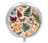 Fern Leaves Butterflies Round Pill Box Organiser 3 Compartment Medicine Case
