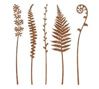 Fern Metal Garden Leaf | 5 Pieces Rusty Decorative Yard Stakes - Vintage Weather-Resistant Ferns Flowers Statue Yard Art For Farmhouse Lawn Patio Balcony Deck