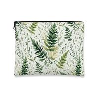 Fern Pattern Cosmetic Bag, Green Botanical Makeup Pouch for Women, Portable Canvas Zipper Toiletry Organizer, Spring Travel Essentials, Green, 7x9 Inch, Botanical