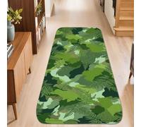 Fern Runner Rug, Nature Modern Leaf Camouflage Summer Green Non-Slip Edge Binding Home Rectangle Carpet for Kitchen Bathroom Entryway Bedside Decor 2x5 Ft