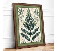 Fern Study in Green Botanical Framed Wall Art Print A2 Walnut | Ready to Hang, Premium Gi Paper, Fade-Resistant Inks, Securely Packaged, UK Made