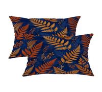 Fern Throw Pillow Covers Set of 2, Fall Nature Leaf Branch Fall Navy Blue Soft Velvet Washable Pattern Pillow Covers for Living Room Bed Office Sofa Chair Decor 20x12 Inch