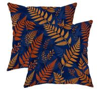 Fern Throw Pillow Covers Set of 2, Fall Nature Leaf Branch Fall Navy Blue Soft Velvet Washable Square Pillow Cases for Home Bedroom Living Room Sofa Couch Decor 16x16 Inch