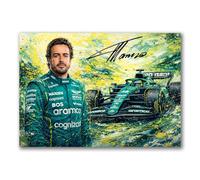 Fernando Alonso Signed Poster Print - Art Styled Limited Edition Autograph Fan Gift - Collectible Memorabilia Wall Art - 2-Time F1 World Champion Aston Martin (A4 Unframed)