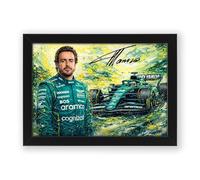 Fernando Alonso Signed Poster Print - Art Styled Limited Edition Autograph Fan Gift - Collectible Memorabilia Wall Art - 2-Time F1 World Champion Aston Martin (A4 Framed)