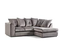 Fernando Soft Plush Velvet 3 to 4 Seater L Shaped Corner Sofa Right Hand Facing - Scatter Back Furnishings For Less UK Grey One Size