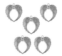 FerneeButy 5 Pieces Retro Large Double Angel Pendant for DIY Necklace Jewelry Making, Zinc Alloy Charm 2.87x2.56 inch- Antique Silver 73 x 65mm