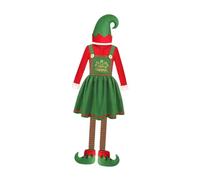 FerneeButy Elf Costume for Adults Men XL Christmas Fancy Dress Outfit with Green Top Red Pants Hat Socks Shoe Covers Carnival Role Play- For Women M