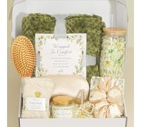 Fernhollow Postpartum Self Care Gift Set, New Mom Care Package, Pregnancy Gifts for First Time Mom, Includes Blanket, 16oz Tumbler, Silk Sleep Mask, Candle, Socks, Hair Accessories & Massage Brush