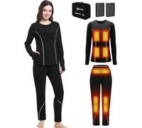 FERNIDA Thermal Heated Base Layer Set, Women's Electric Underwear Set with Battery, Heated Long Sleeve Tops and Long Johns for Cold Weather, L Black