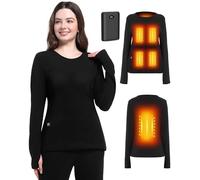 FERNIDA Women Heated Thermal Jumper, Black Heated Long Sleeve Base Layer Tops with Battery Pack and Thumb Hole for Running Hiking, XL