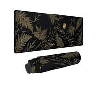 Ferns Large Mouse Pad, Elegant Botanical Leaves Gold Fall Black Rubber Smooth Keyboard and Mouse Mat Desk Decor for Office Home Dorm Laptop 16x36 Inch